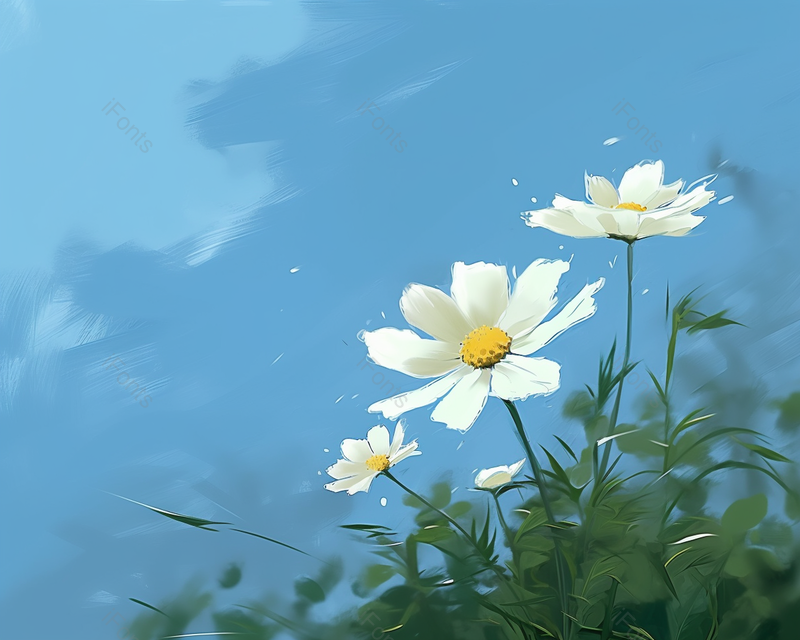 蓝天下绽放的鲜花背景图,插画/手绘图,插画/手绘图库,插画/手绘图下载,插画/手绘